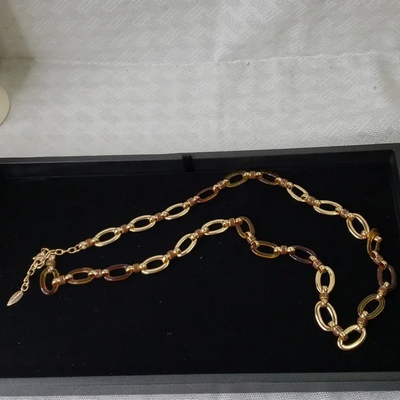 Coldwater Creek necklace Boho faux  amber tortoise gold necklace - Picture 3 of 6